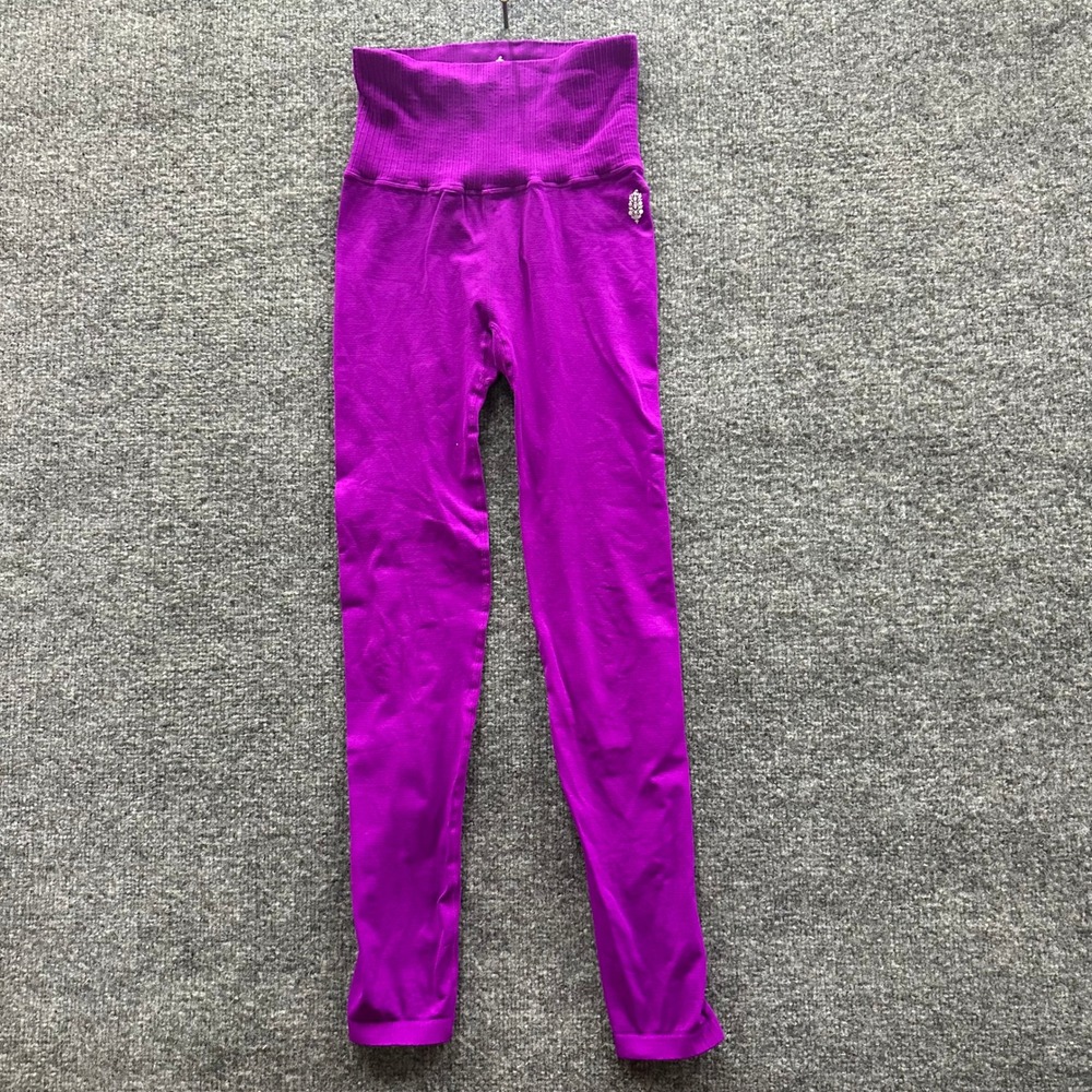 FP Movement Leggings Womens Size XS/S Purple High Waisted Seamless Rib USA Made